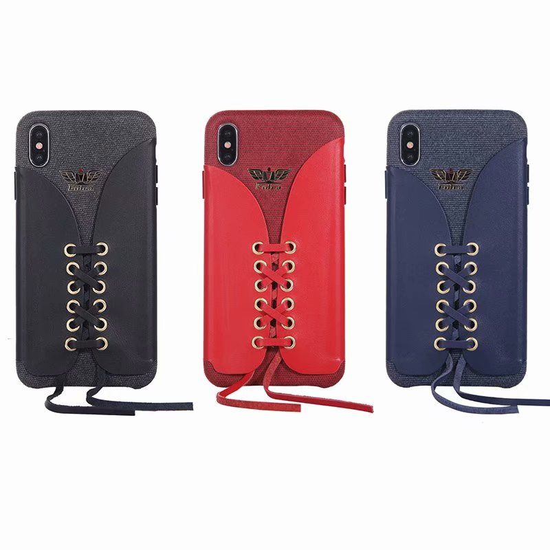For Apple IPhone Xs Max XS X Genuine Real Leather Shoelace Case Card