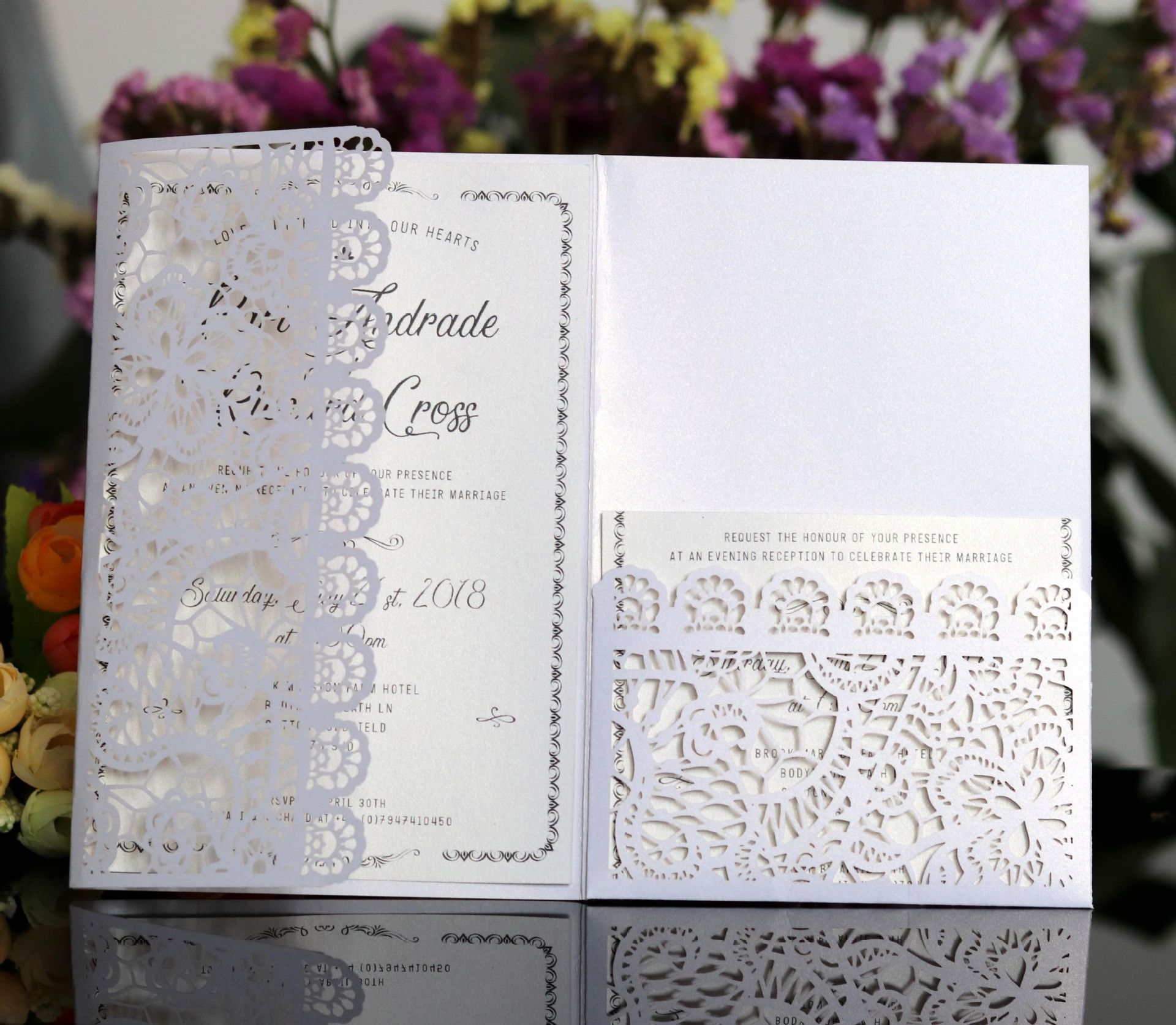 laser cut wedding invitations oem in customized hollow folding wedding invitation folding