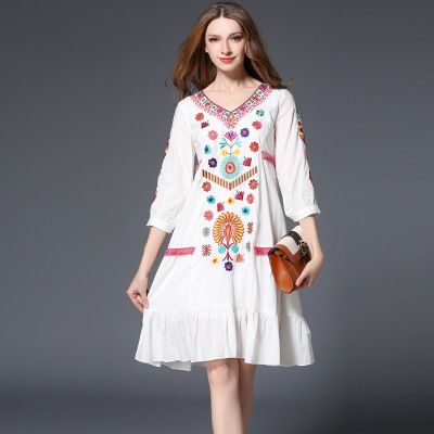Fashion Elegant Women S Bohemian Dressesnice Spring And Summer Beach Vacation Dress100 Cotton Embroidery Skirts