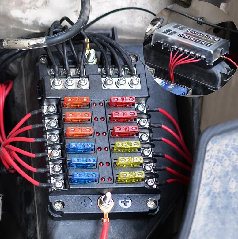 new car fuse box power insert type 12 into 12 way, independent positive and negative one into and out with led indicator Automotive Fuse Box