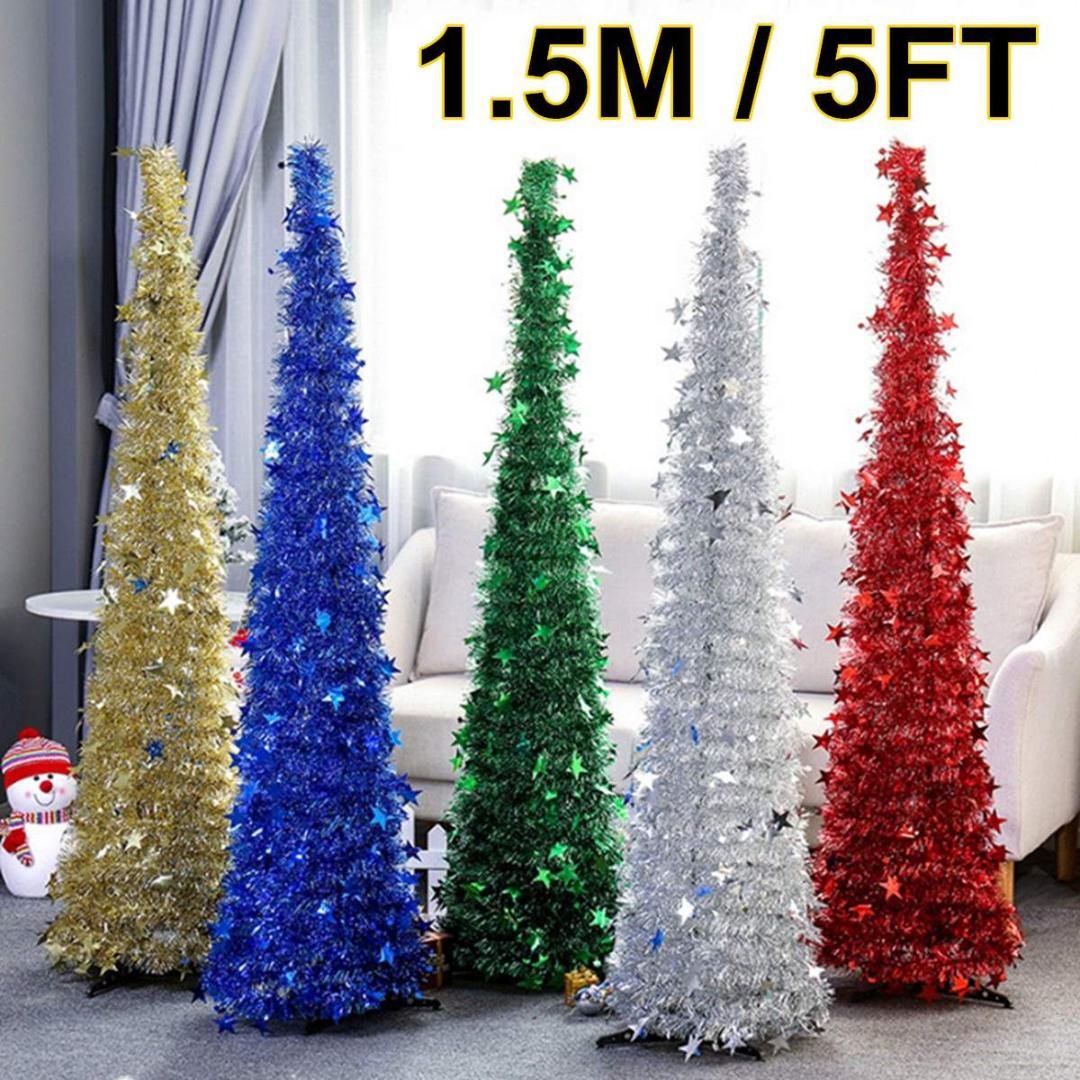 Retractable Tinsel Tree 5ft 1 5m Foldable Pull Up Indoor Retractable Tinsel Tree 5ft 1 5m Foldable Pull Up Indoor Outdoor Ornaments Party Decoration Decorations For