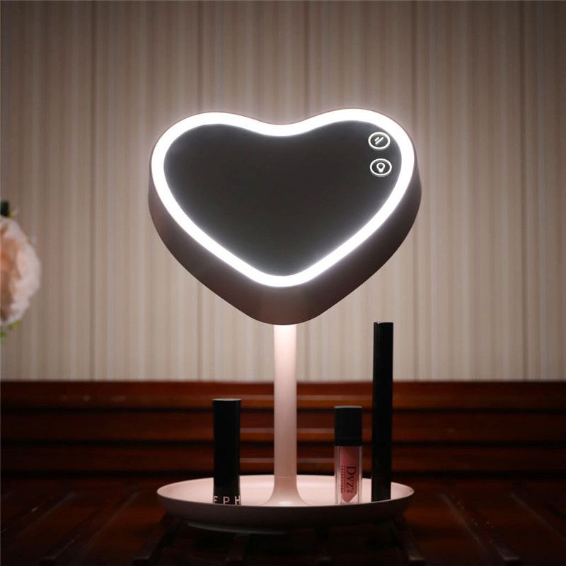 Makeup Mirror Storage Table Lamp Usb Charging Beauty Heart Shaped Colorful Atmosphere Gift Lighting