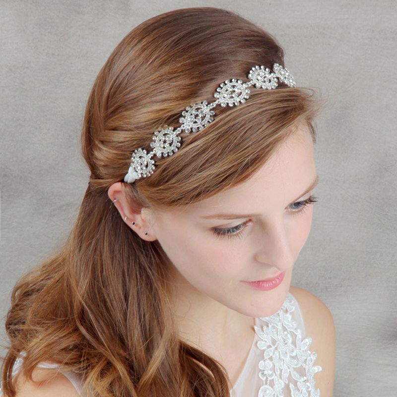New Fashion Simple Silver Hollow Crystal Wedding Ribbon Headband