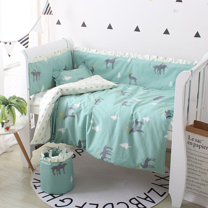 4 Pcs Set Cute Baby Bedding Cotton Including 4pcs Bumpers Soft Bumper For Cot Crib Four Seasons