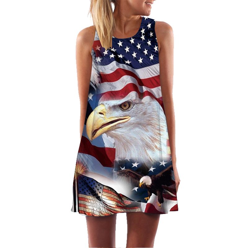 Hawaï Aigle 3d Nous Réservoir Robe Tenue Été Robes Plage Femme Mini Élégant Femmes De D Impression Mejur Drapeau 4RjLA35q