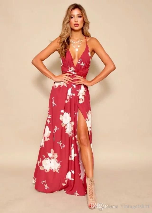 Womens Dress Summer Open Back V Neck Low Cut Strap Designer Clothing