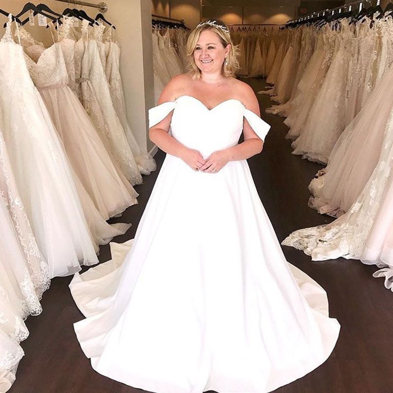 Discount Simple Plus Size Wedding Dresses Off The Shoulder Cheap