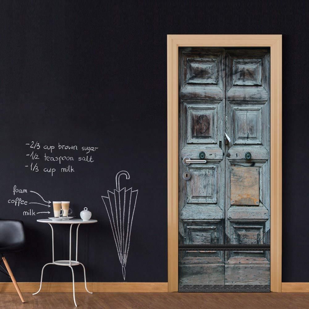 3d Vinyl Door Mural Posters Old Wooden Gate Wall Sticker Decal Art Decor Removable Wallpaper