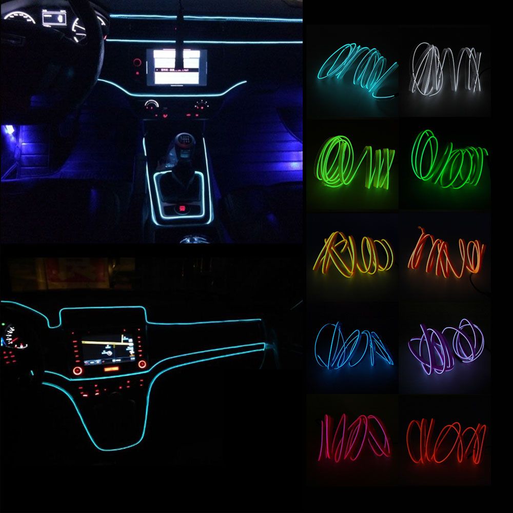 2m El Wire Neon Lights 12v Flexible Led Strip Lights Auto Atmosphere Lamp Interior For Car Decoration Universal