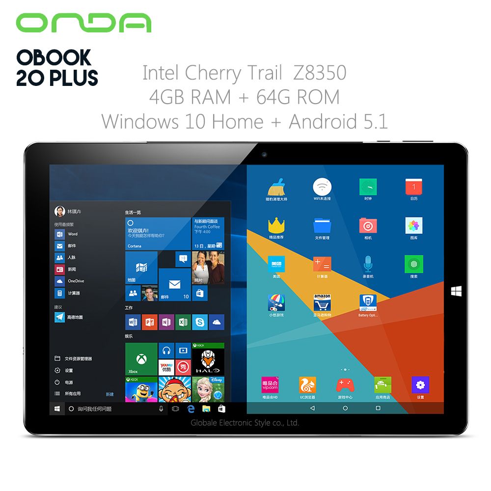 Original Onda Obook 20 Plus Tablet Pc 10 1 Inch Dual Os Windows Android 5 Intel Z8350 Quad Core 4gb Ram 64gb Rom