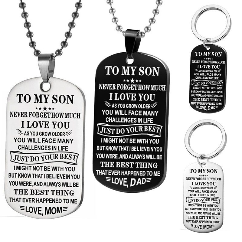 2019 To My Son Daughter Love Mom Dad Necklaces Keychain Stainless 2019 To My Son Daughter Love Mom Dad Necklaces Keychain Stainless Steel Dog Tag Letter Pendant Beaded Chains For Women Men S Family Jewelry From Commo Dpp