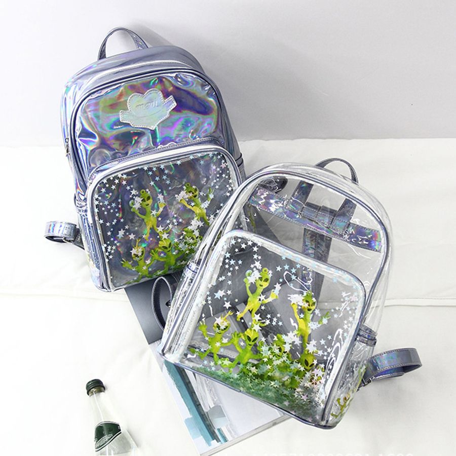 Alien Clear Women Backpack Ultra Perspective Laser Girls School Bags Harajuku Itabag Lovely Stars Transparent Bags Teenager New - 