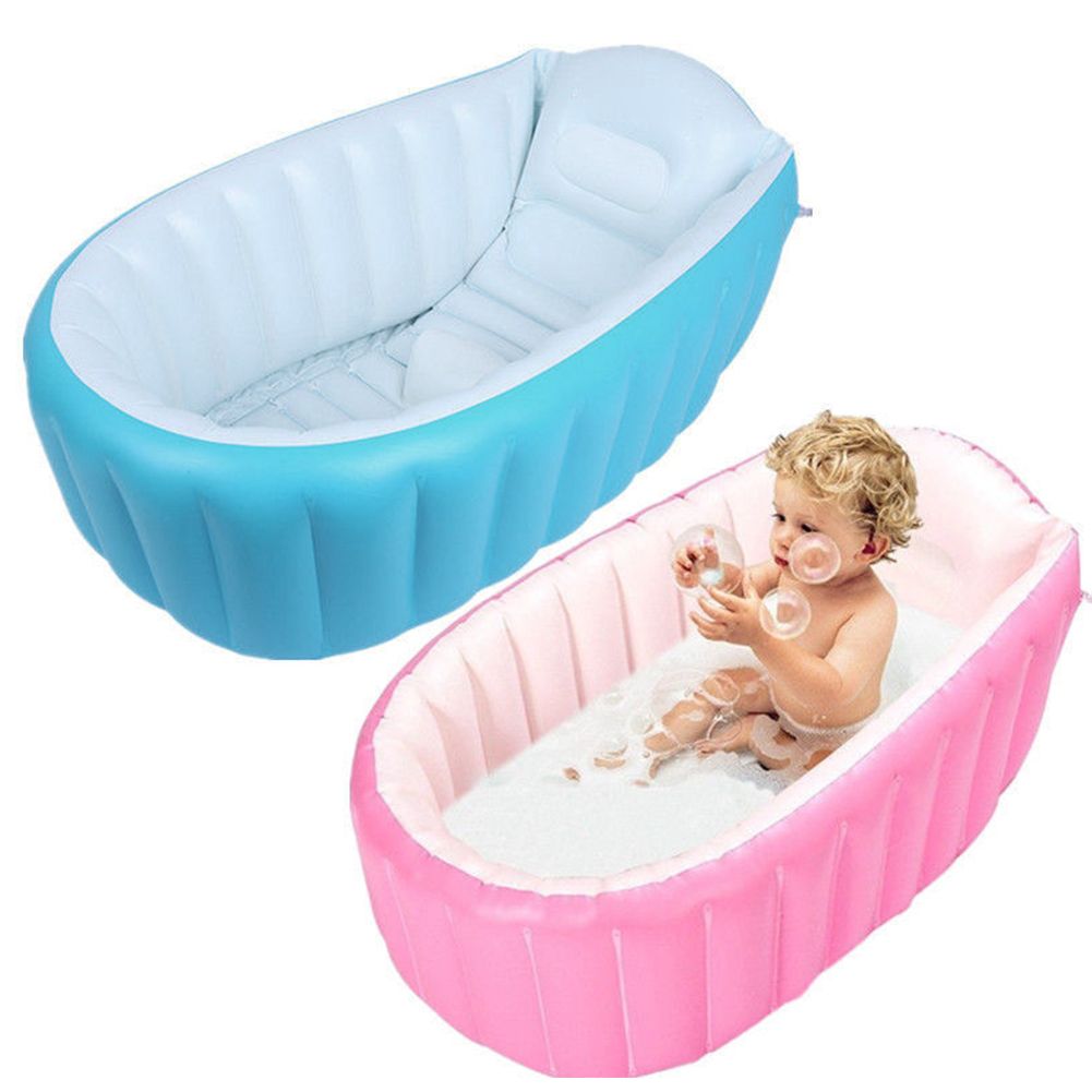 Newborn Non Slip Thicken Big Bathing Cute Side Pocket Home Drain Hole Soft Baby Bathtub Inflatable Foldable Game Kid Portable