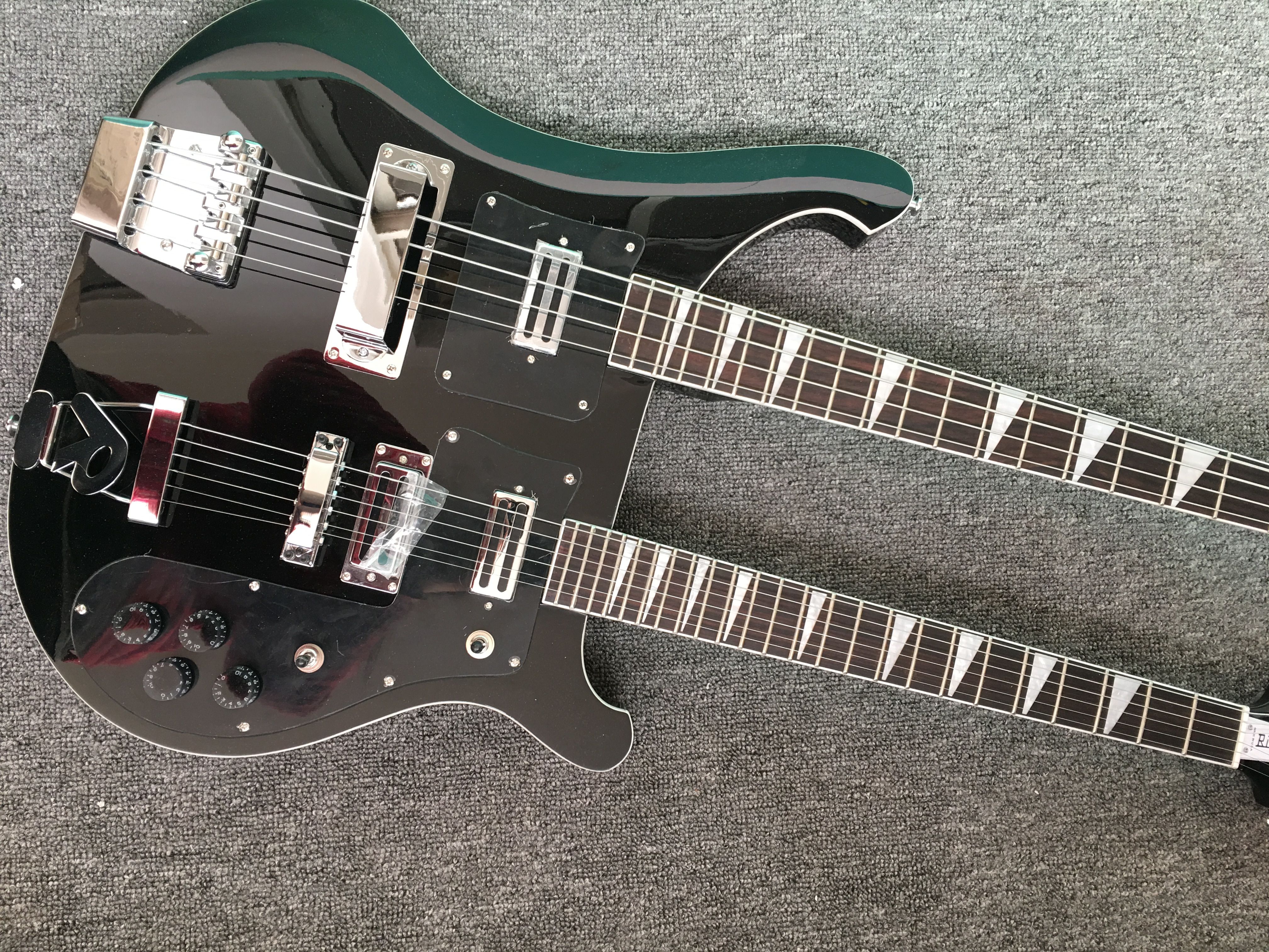 In Stock Electric Guitars Black Double Neck Electric Guitar With White