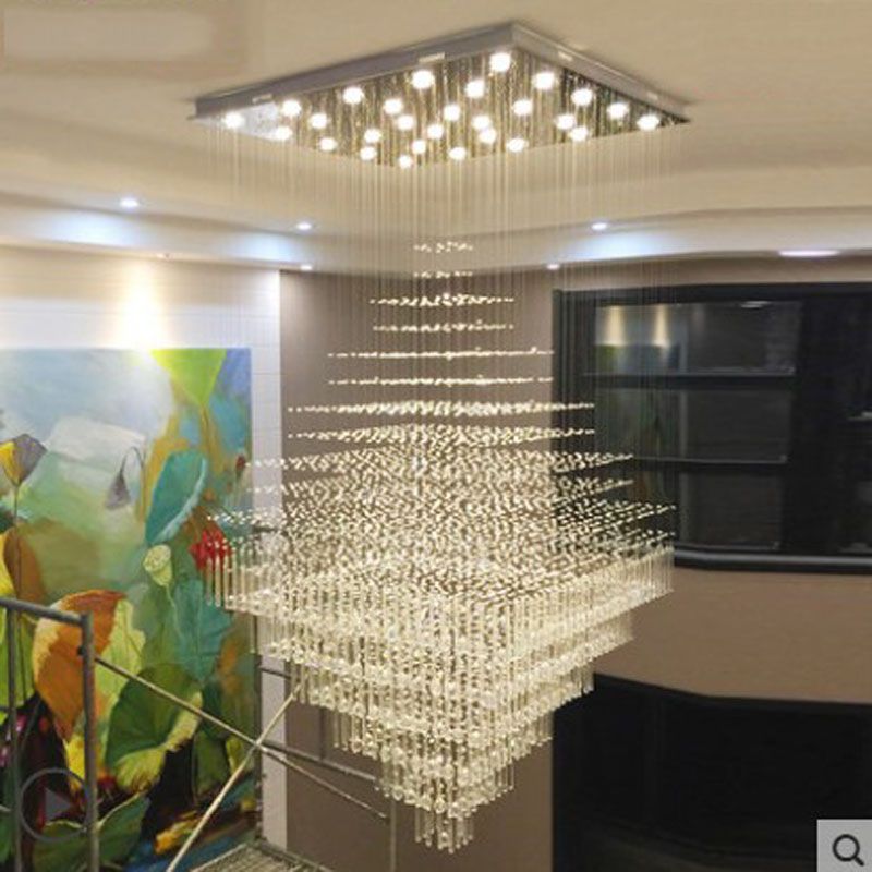 2018 L Modern Minimalist Villa Large Chandelier Duplex Building 2018 L Modern Minimalist Villa Large Chandelier Duplex Building Staircase Light Rectangular Crystal Living Room Hall From Jinyucao