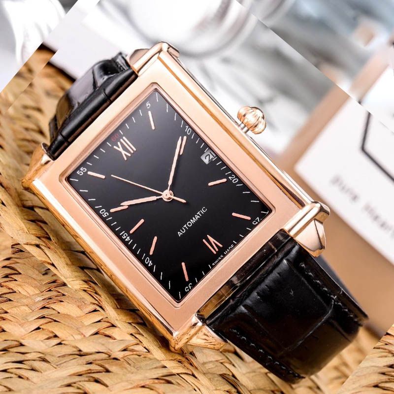 Men Square Watches Imported Leather Strap 316 Stainless Steel Case ...