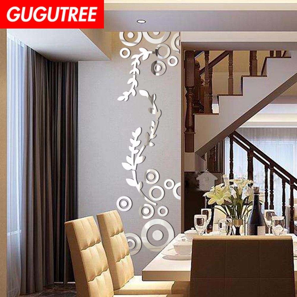 Decorate Home 3D Flower Leaf Cartoon Mirror Art Wall Sticker Decoration