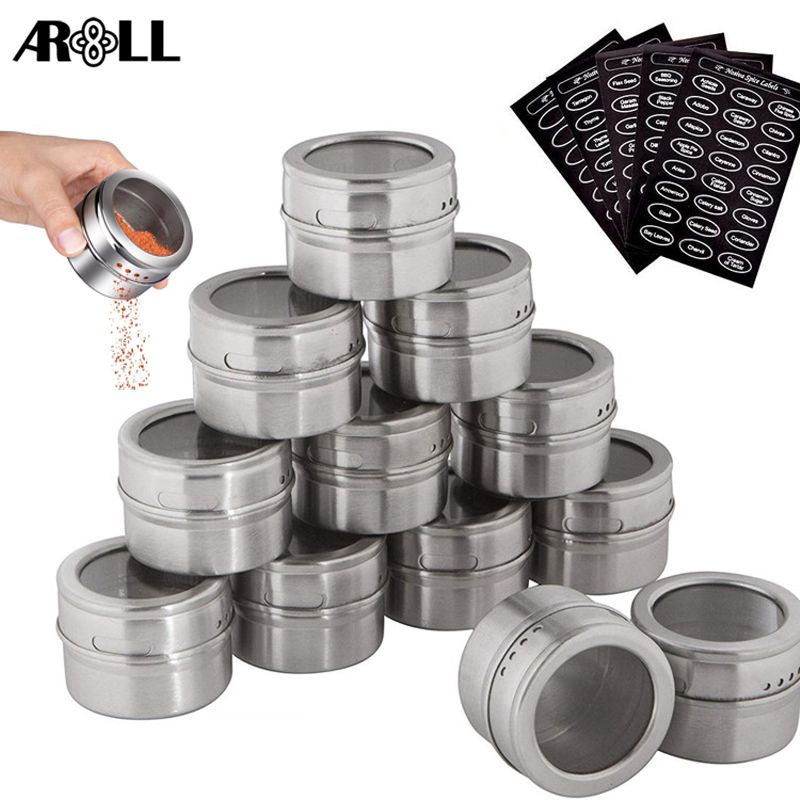 2020 Stainless Steel Spice Jars Tins Container Set With Clear