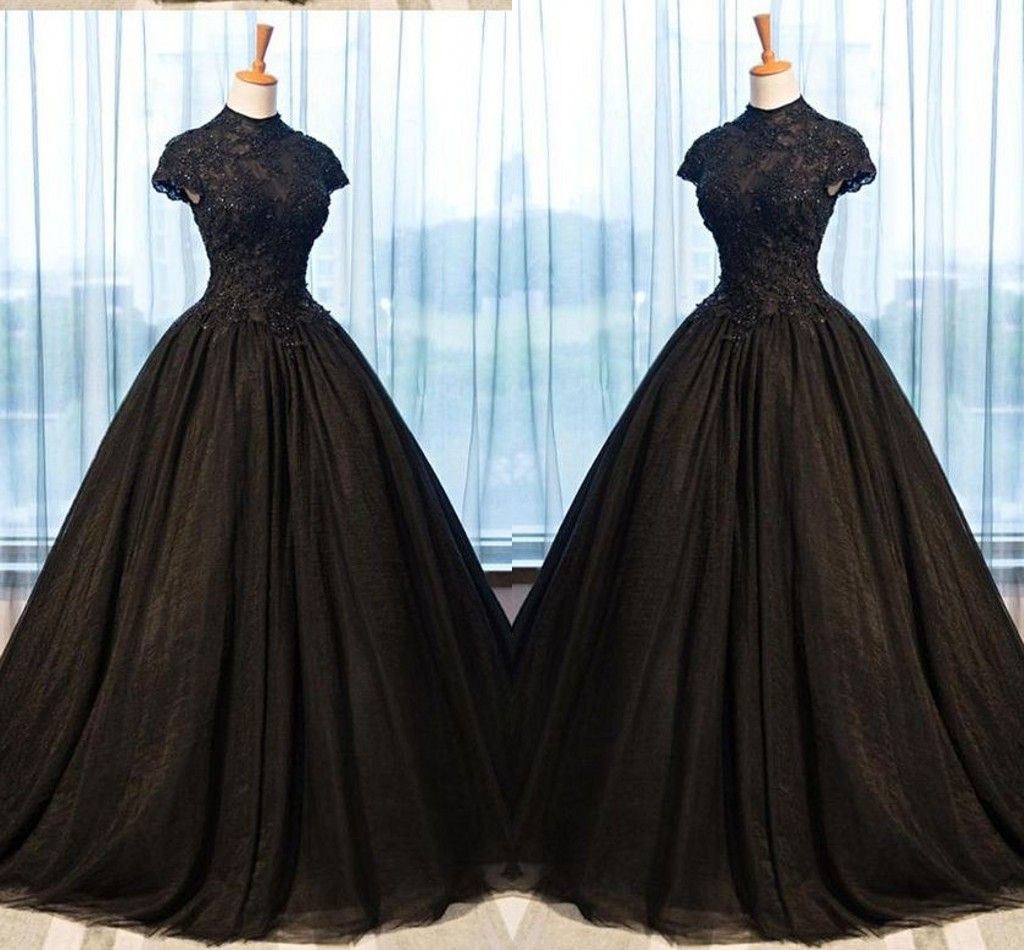 Adela Richer Girls' Lace High Neck Pageant Dress - Black Ball Gown With Hi-Low Hem & Applique Detail - View #2