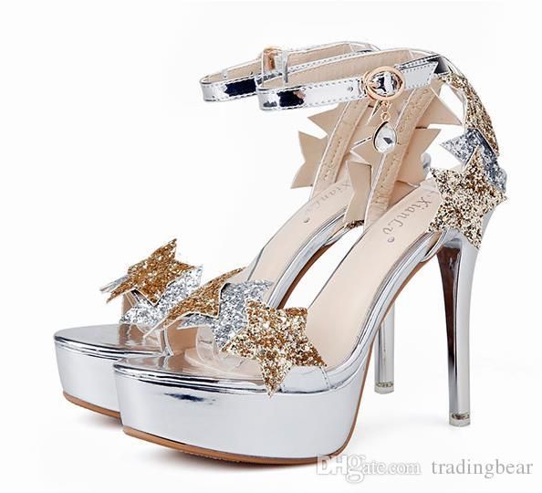 Zapatos Para Moda Nupciales Diseñador Lujo Decoradas Negras Estrellas Sandalias Tamaño A Plata 2019 Mujer De Plataforma 39 Bodas Con 34 W2IeHDYE9