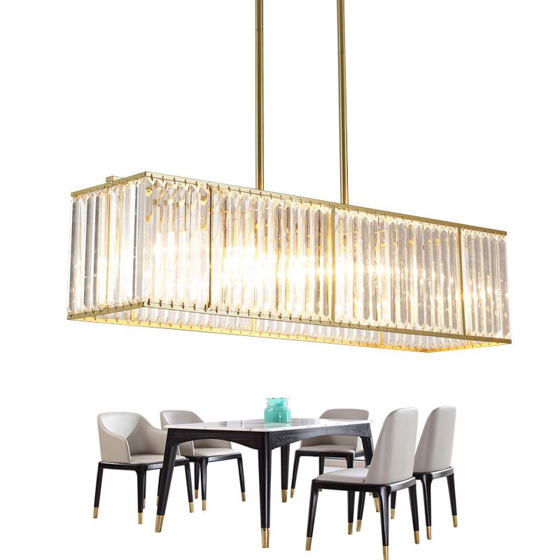 Luxury Modern Crystal Chandelier Dining Room Hanging Gold Led Light Rectangle Kitchen Island Cristal Lighting