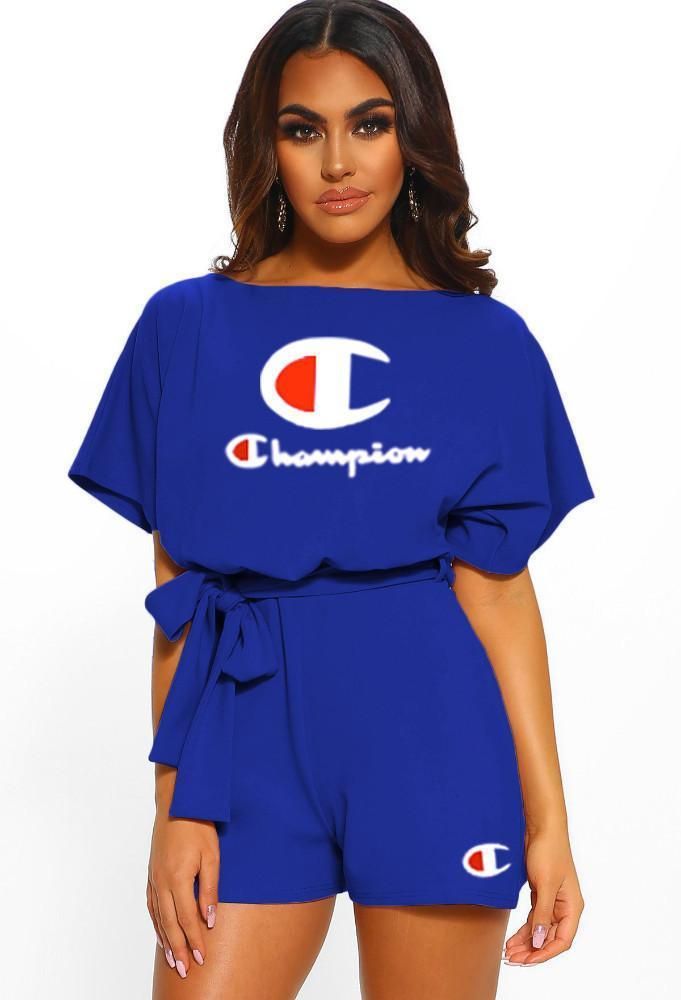 2020 Champion Women Jumpsuit Tie Waist Siamese Shorts ...