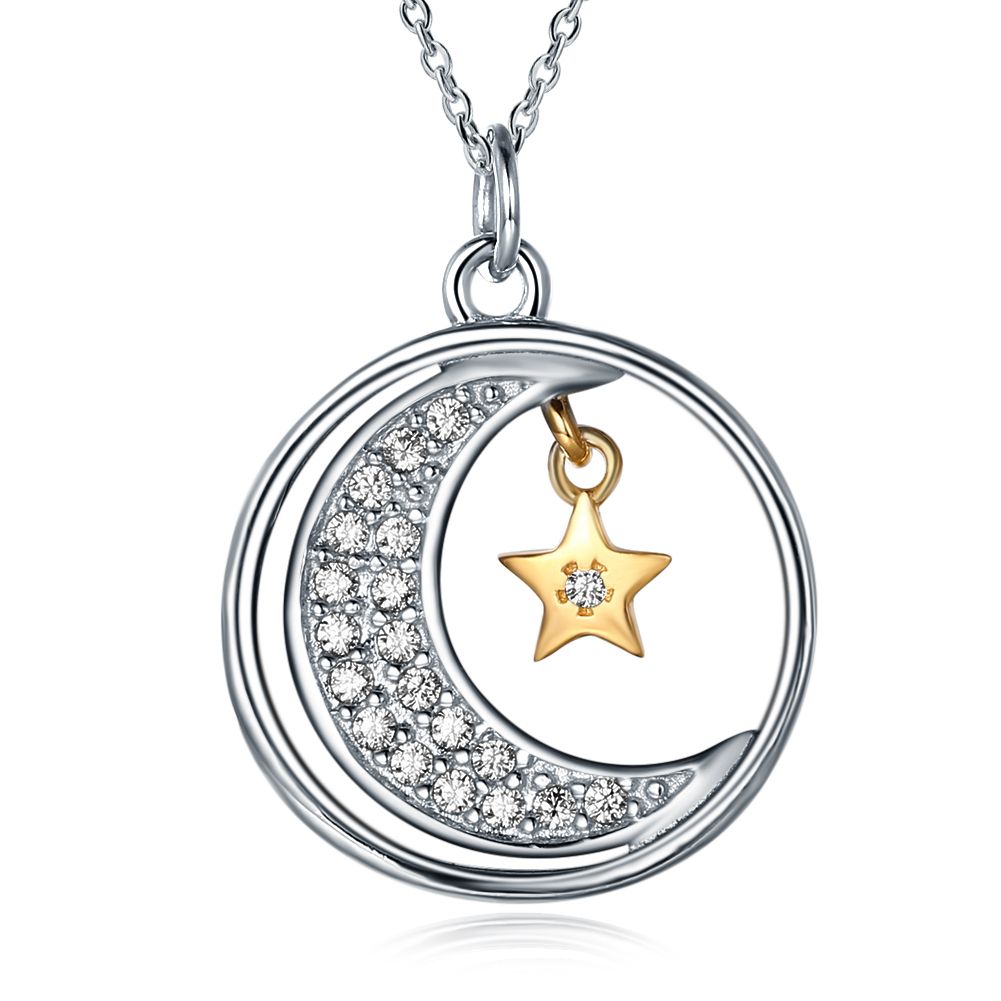 Pendant Necklaces Moon Star Printing And Back Pattern Mosaic Zircon S925 Sterling Silver Accessories Necklace Jewelry Gifts Potala097