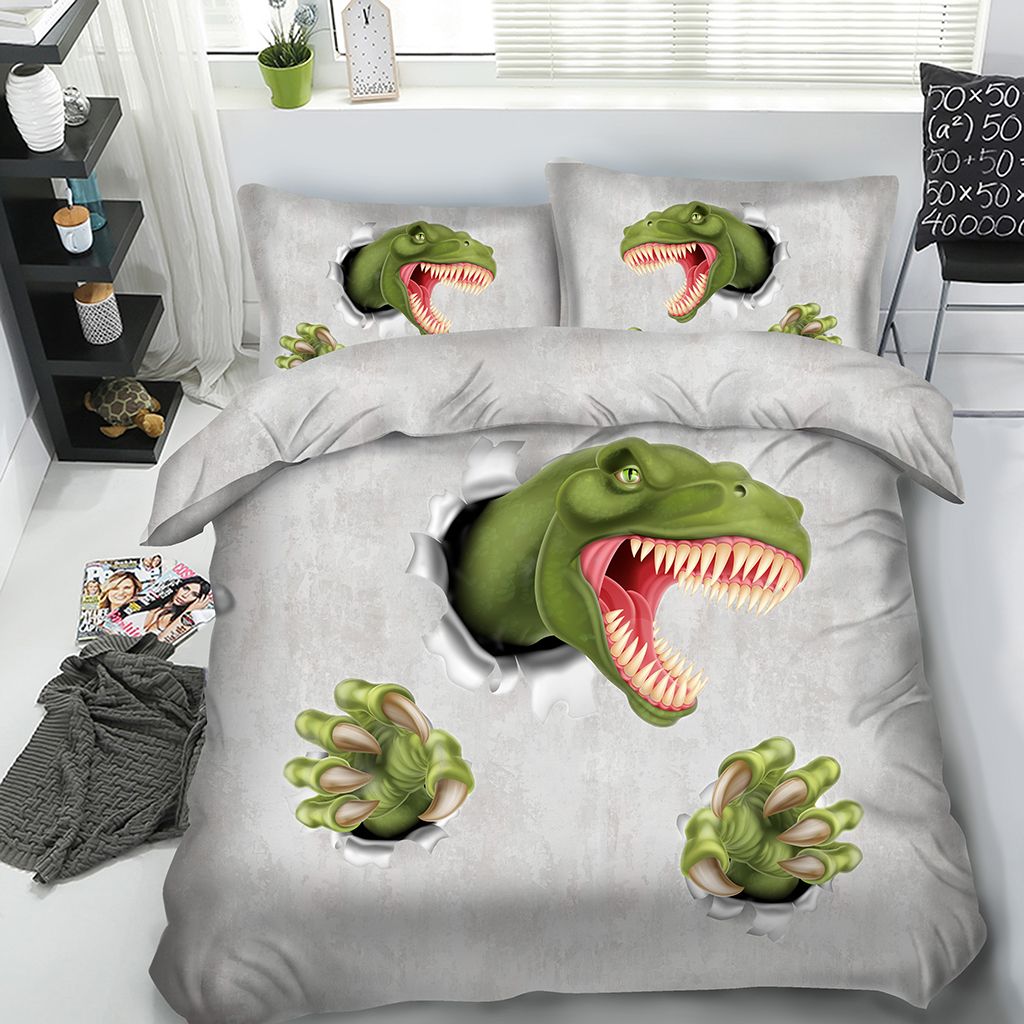 3d Dinosaur Duvet Cover With Pillow Shams Bedding Microfiber