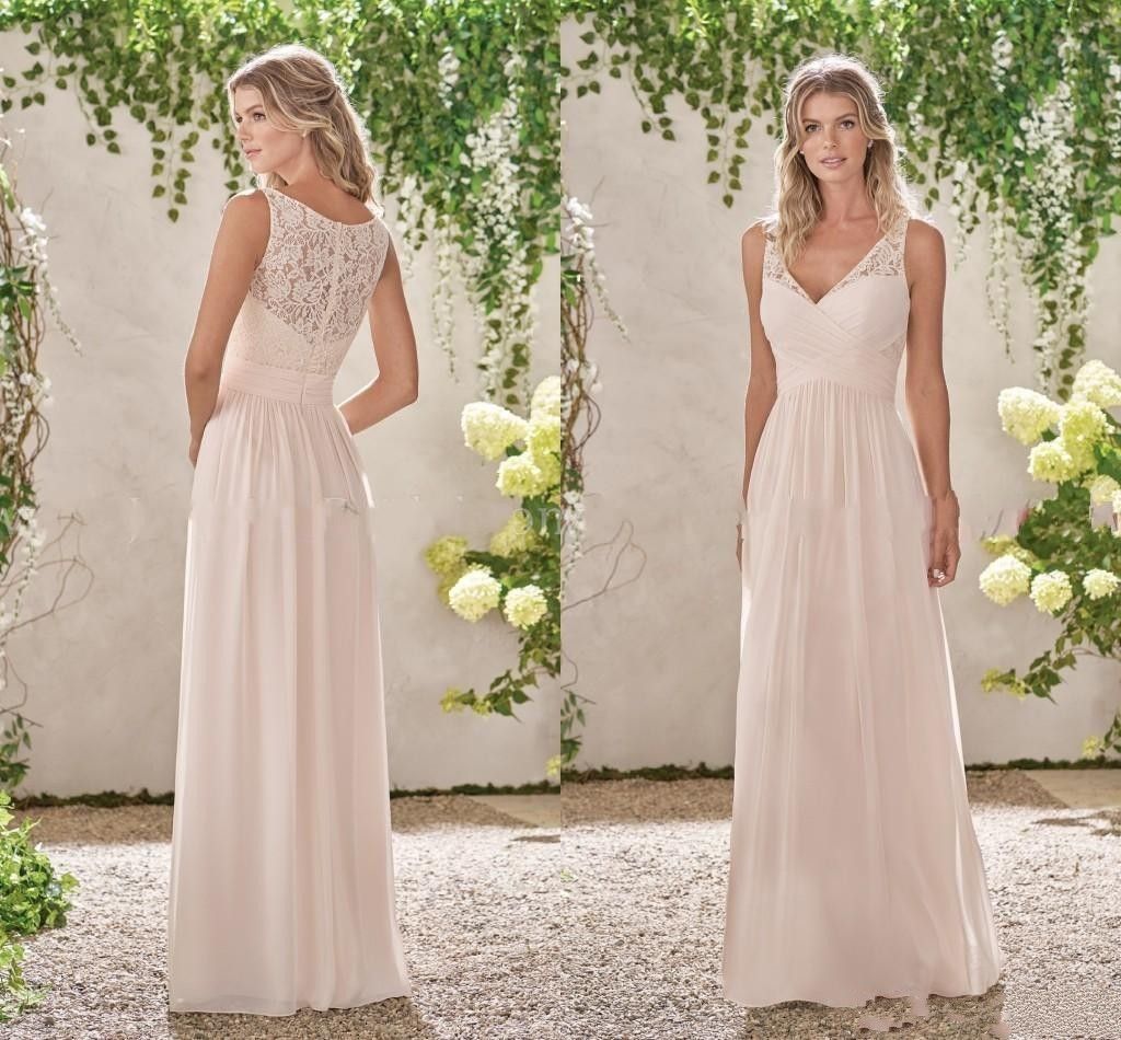 Long Beach Photo Gallery Naked - 2018 Cheap Nude Bridesmaid Dresses V Neck Lace Appliques Sleeveless Chiffon  Long Beach Wedding Gust Dress Plus Size Maid of Honor Gowns