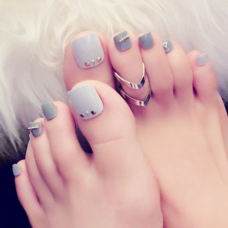 Fake Full Cover Milk Grey Rivets False Toe Light Color White Summer