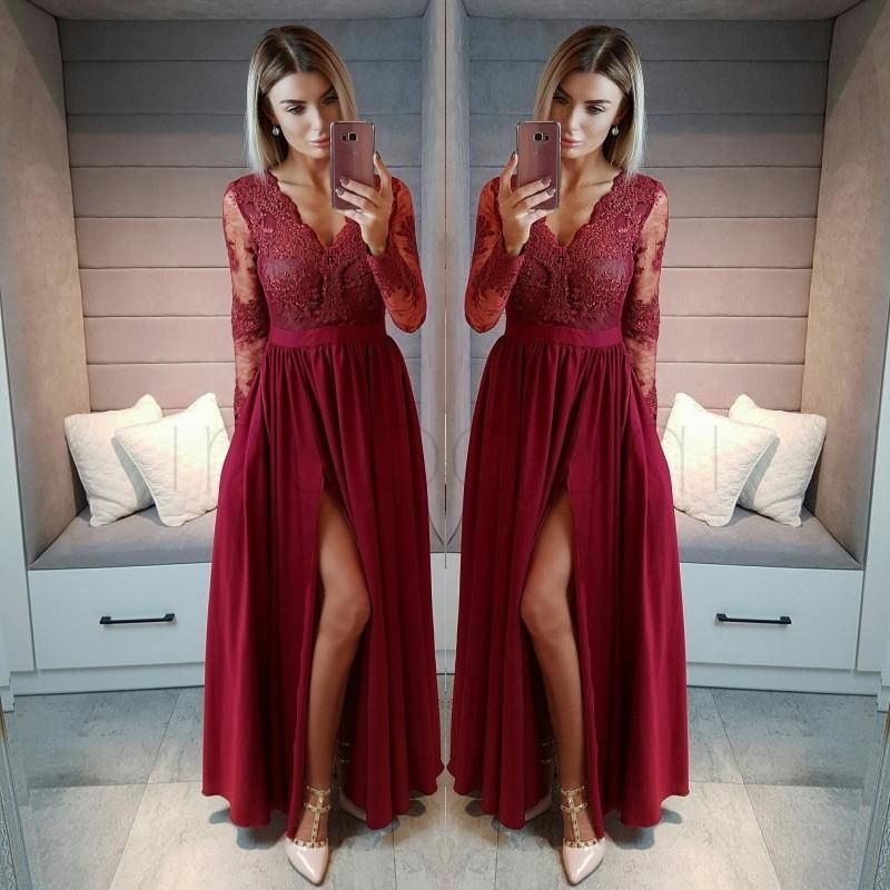 Burgundy Long Prom Dresses