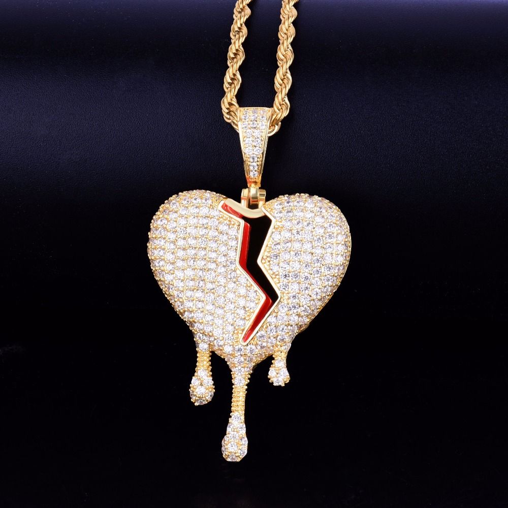 Red Oil Drip Heart Necklaces & Pendant Gold Silver Color Bling Cubic