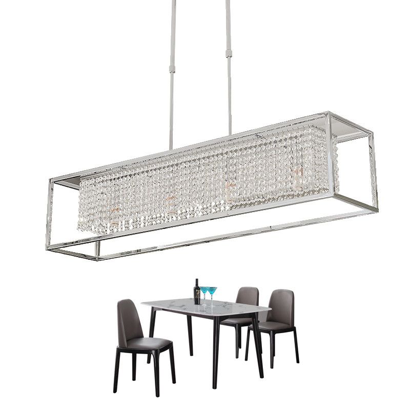 Rectangle Dining Chandelier Lighting Luxury Modern Crystal Light Rectangle Dining Chandelier Lighting Luxury Modern Crystal Light Kitchen Island Hanglamp Led Cristal Res Iron Wine Glass From