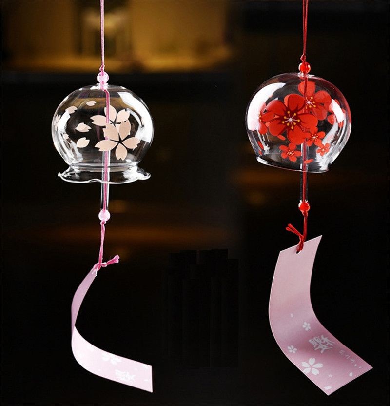 Glass Wind Chime Bell Japanese Cat Teacher Lucky Bells Home Garden Hanging Glass Painting Wind
