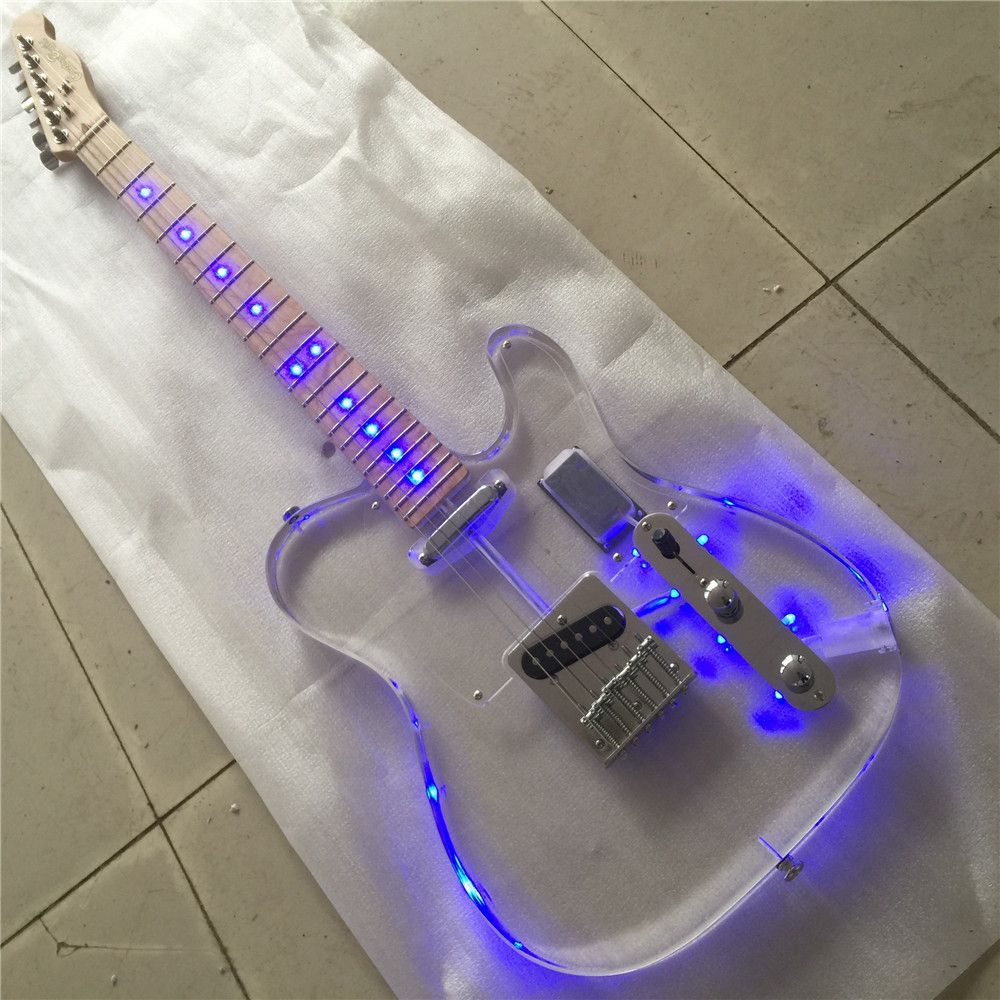 Free ShippingAcrylic Tele Body LED Light Fretboard Tele Electric Guitar