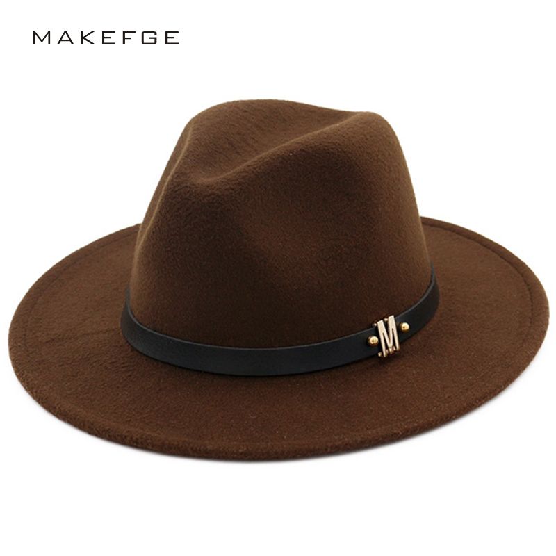 Hot Brand Solid Color Fedoras Autumn Winter Man Woman Top Cap Women'S
