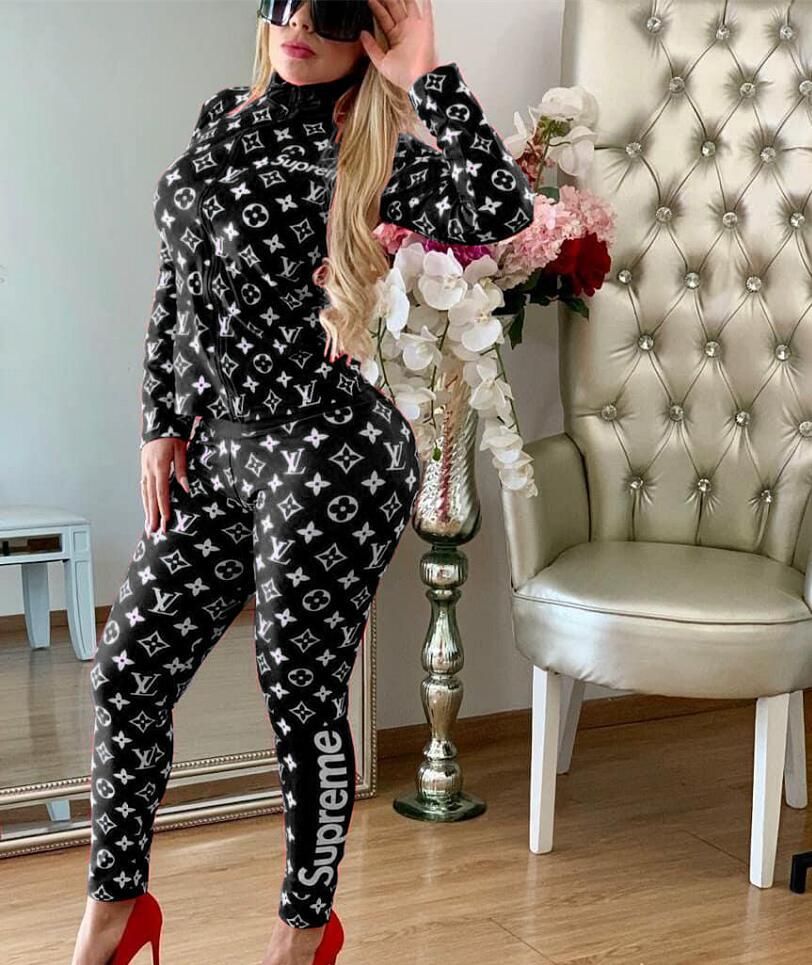 SXXL Blue Black Red Print Tracksuits Women Two Piece Set New Design