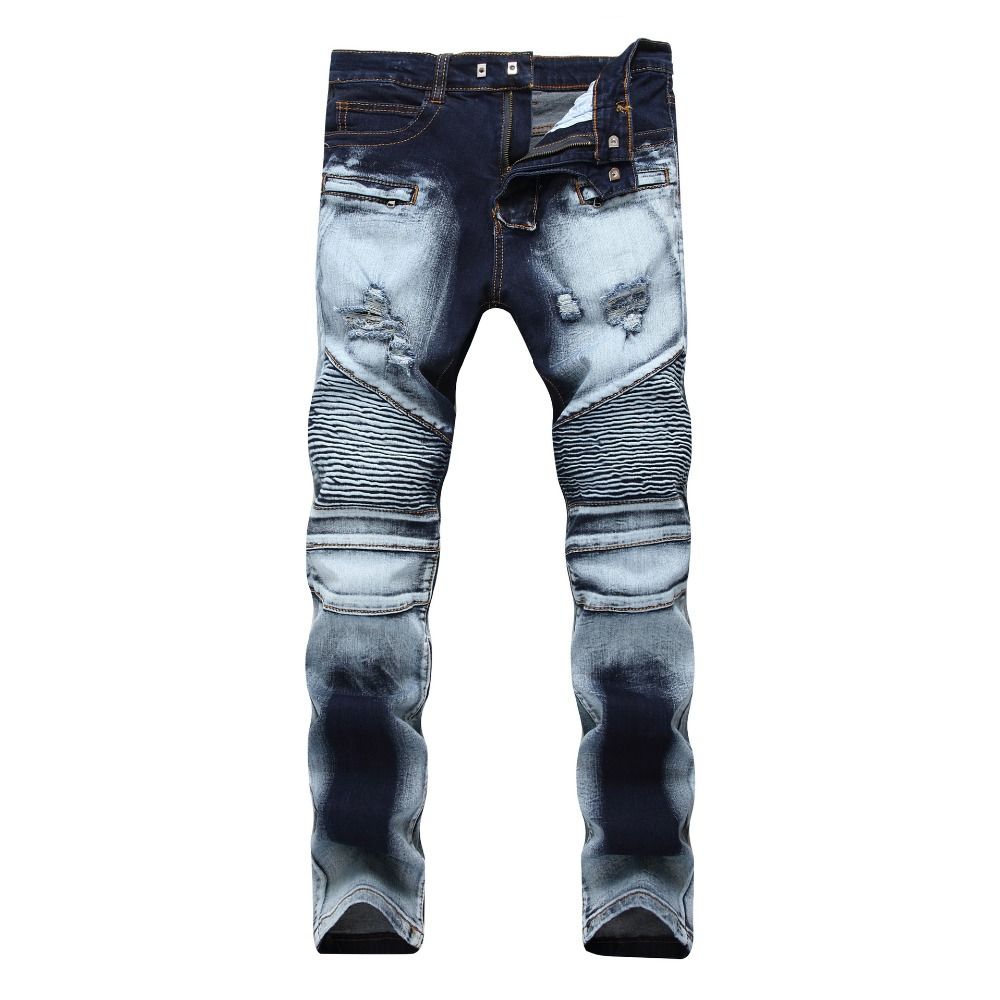 2021 New Biker Jeans Men High Quality Vintage Two Tone Blue Jeans ...