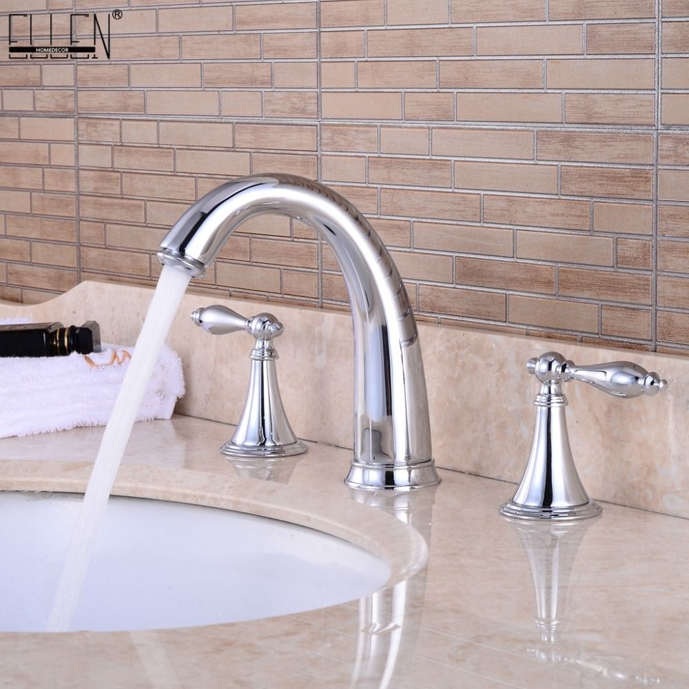 2019 3 Hole Widespread Bathroom Sink Faucet Deck Mounted Dual Handle