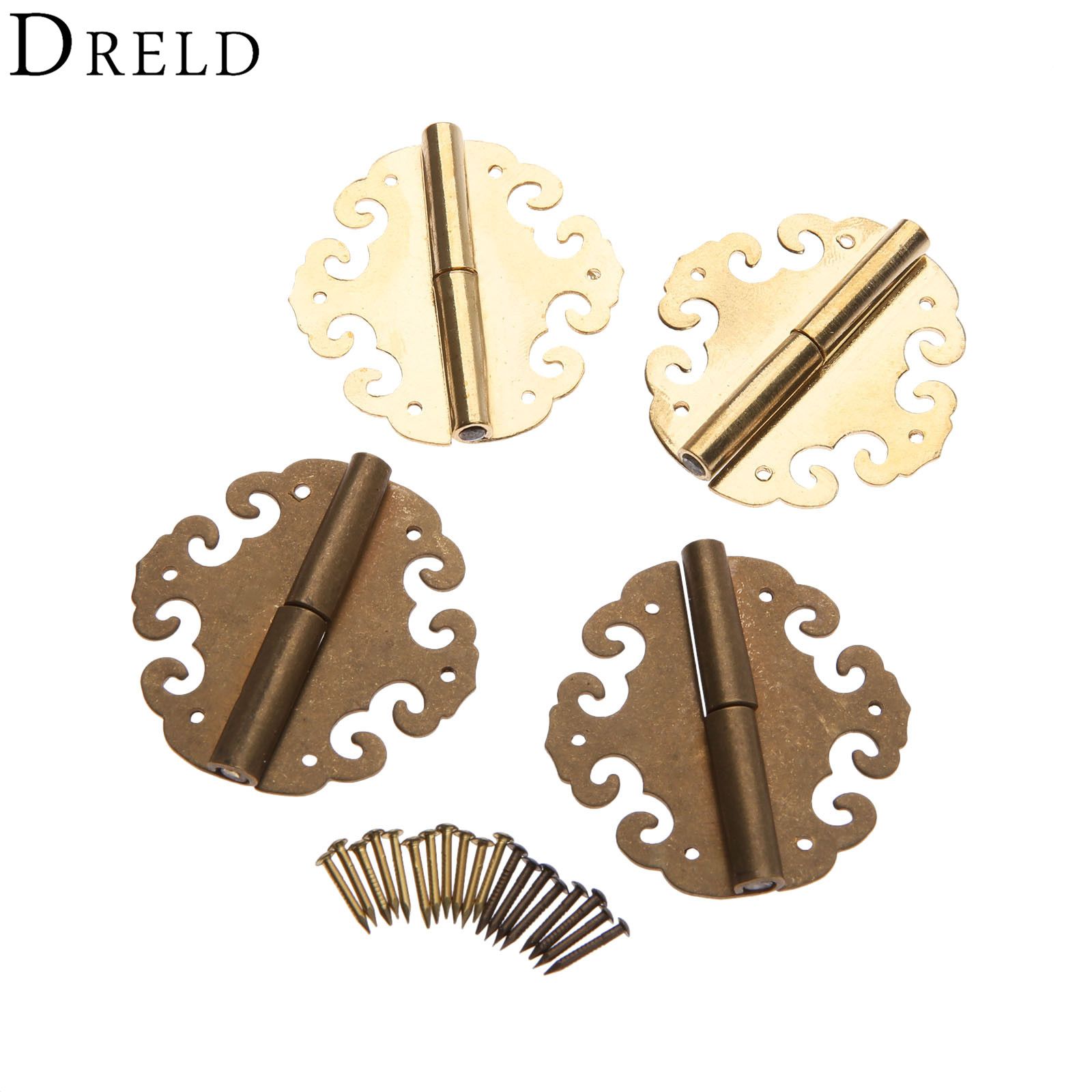 Hardware Furniture Dreld 2pcs 40 40mm Mini Cabinet Drawer Door Hinges Antique Brass Jewelry Bo Decorative For H