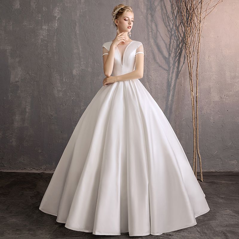 compre vestidos de novia de satén la novia coreana contrajo un hilo