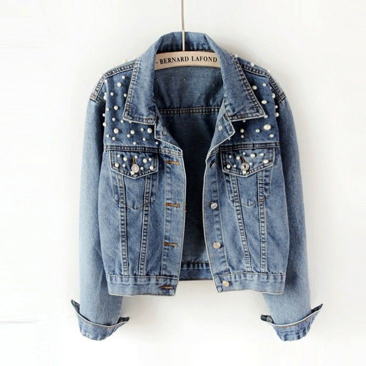Denim Jacket Women New Autumn Women'S Jean Jackets Pearl Casual Denim