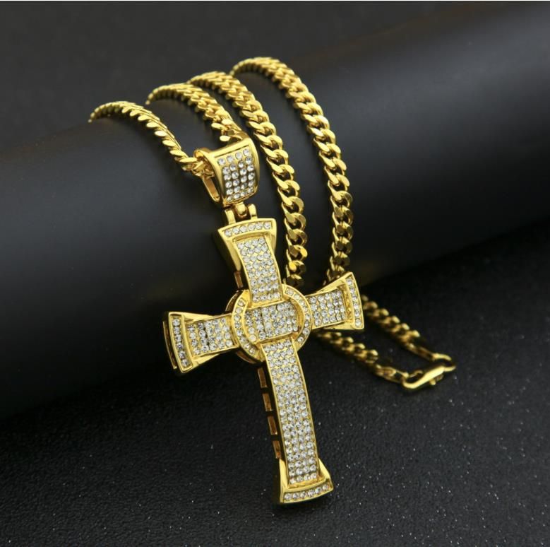 Wholesale Hot Hip Hop Cross Pendant Necklace With 70cm Curban Chain For ...