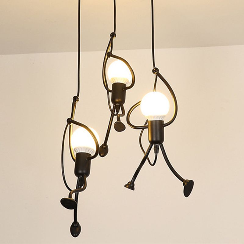Moderne Kunstdekor Innenpendelleuchte Nordic Metal Kleine Iron Man Swinging Hanging Bulbs Black