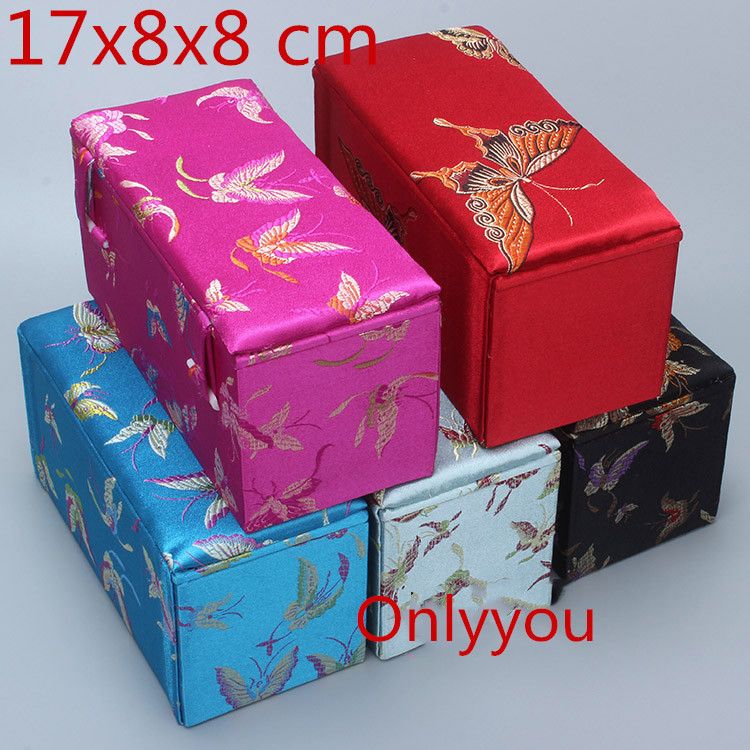 Soft Rectangle Chinese Silk Gift Box Wood Fabric Storage Box High End