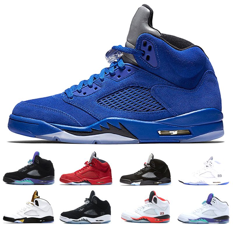 2019 Cheap 5 5s Men Basketball Shoes Blue Raging Bull Suede White Camo Sneakers 5s Men&#39;S Basket ...