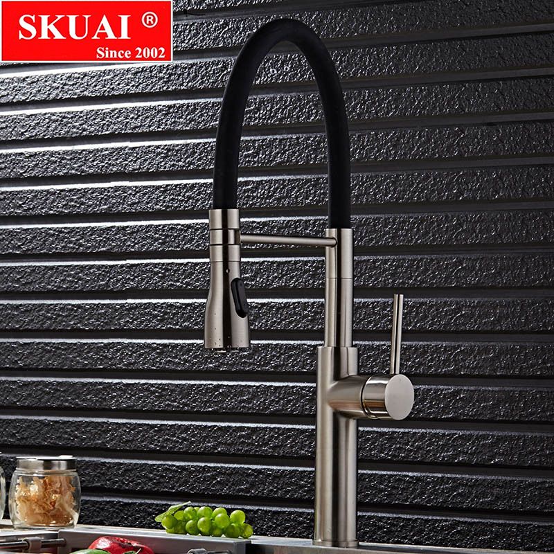 Pull Down Kitchen Faucet Brushed Nickel Water Brass Made Spray Shower Head Luxury Spring 4 Colors