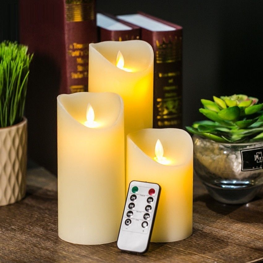 Remote Control LED Candle Ivory Color Pillar Candles With Timer Velas