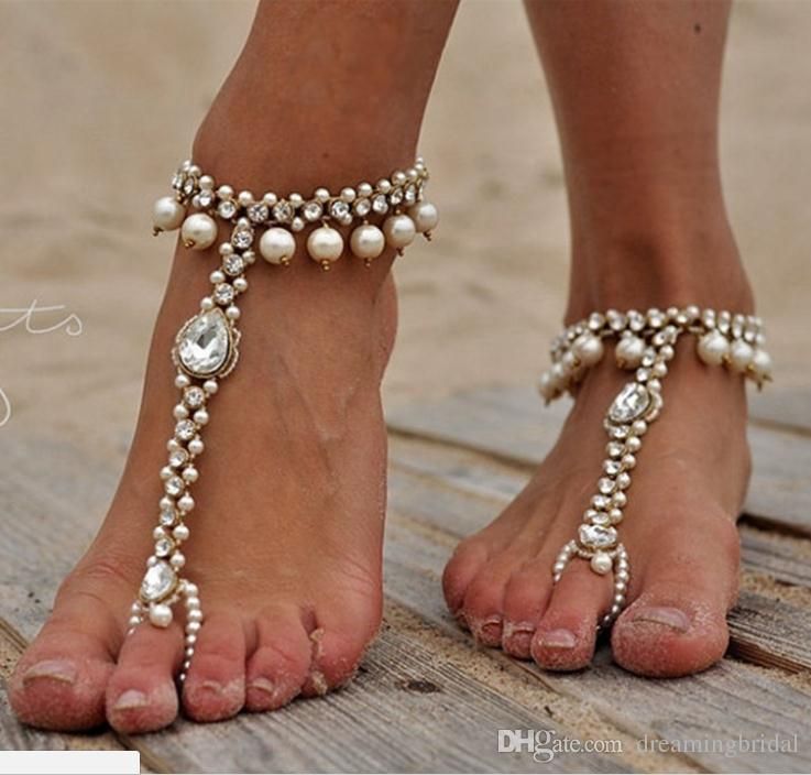 Bridal Pearl And Crystal Barefoot Sandals Wedding Shoes Yoga