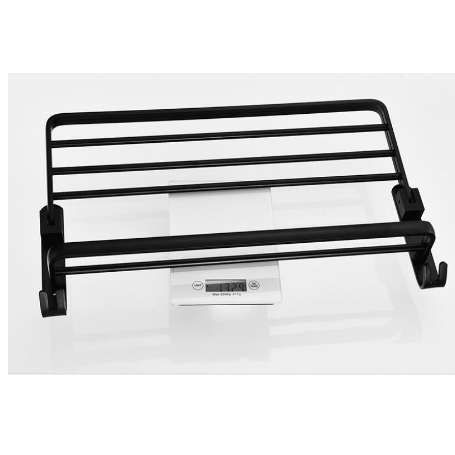 Aluminum Alloy 63 Cm Folding Bathroom Towel Rack Black Oil Brushed Foldable Fixed Bath Holder Shelves Rail